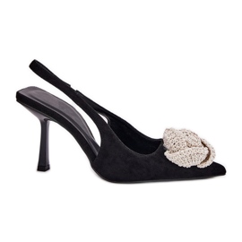 Tacones altos con decoración Eco Suede Negro