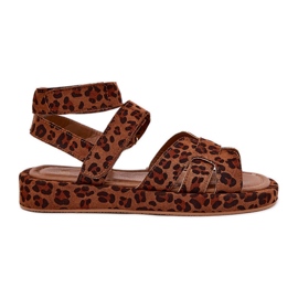 Sandalias de mujeres con leopardo de velcro marrón Sandalias de mujeres con leopardo de velcro marrón