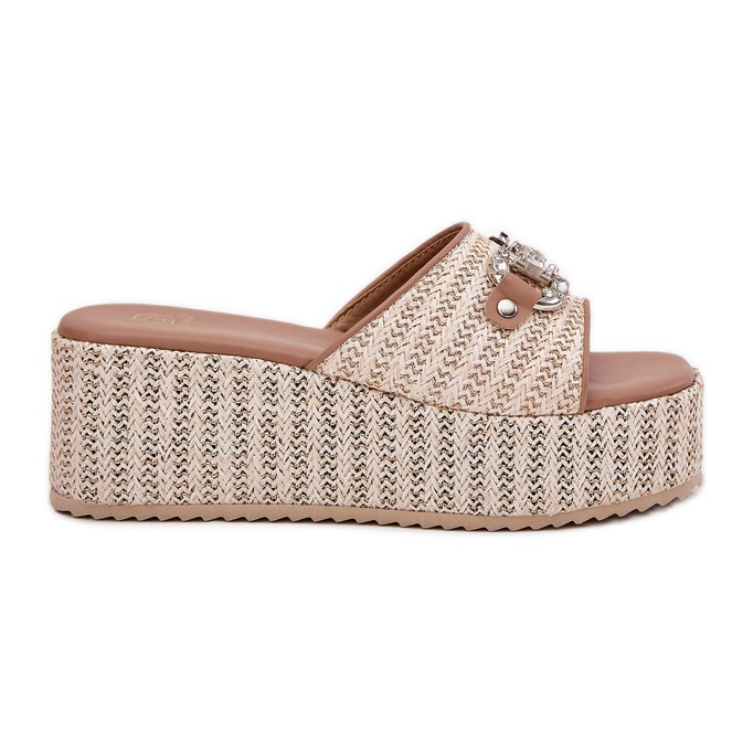 Cuñas de mujeres con cuña con trenza y decoración beige