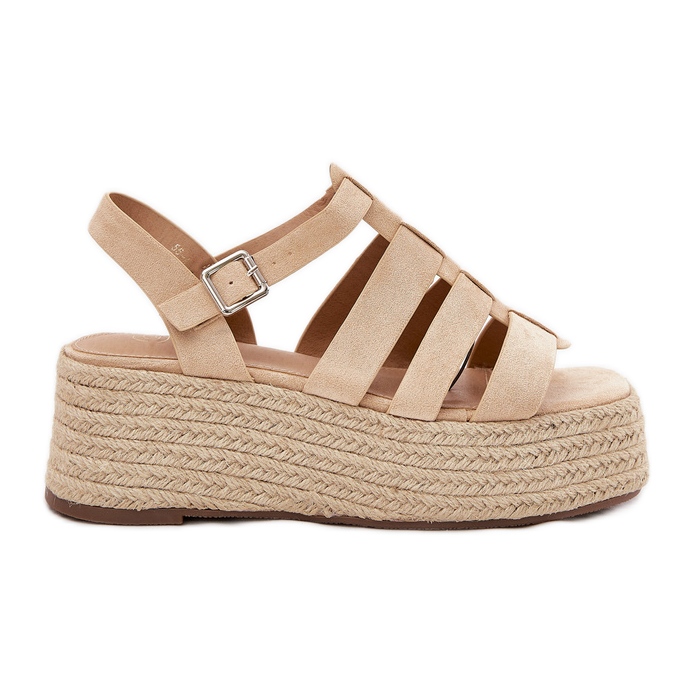 Sandalias para mujeres con rayas y trenza beige