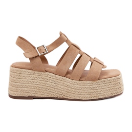 Sandalias para mujeres con rayas y trenza de color caqui beige