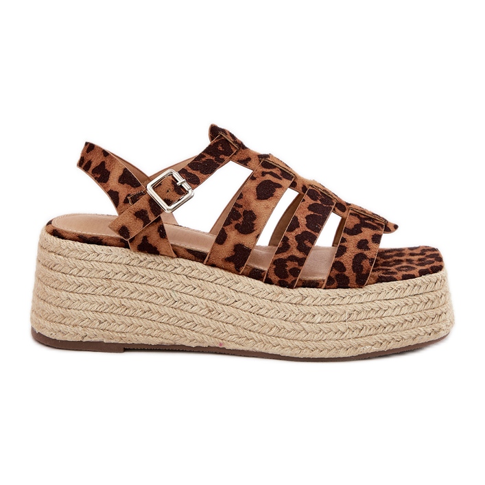 Sandalias para mujeres con rayas y trenza de leopardo marrón