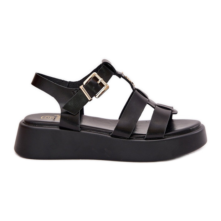 Sandalias de mujeres en la plataforma con un detalle dorado negro