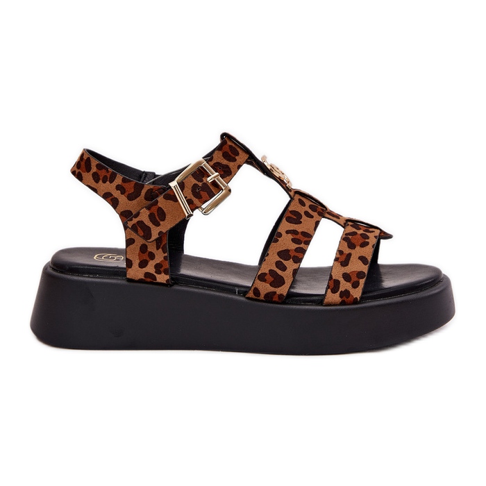 Sandalias para mujeres en la plataforma con un detalle dorado leopardo marrón