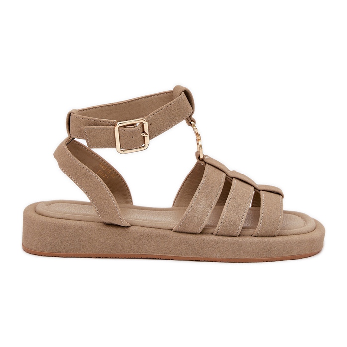 Sandalias de mujeres en la plataforma con el detalle dorado caki beige