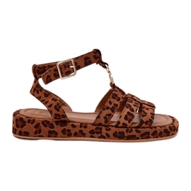 Sandalias para mujeres en la plataforma con un detalle dorado leopardo marrón