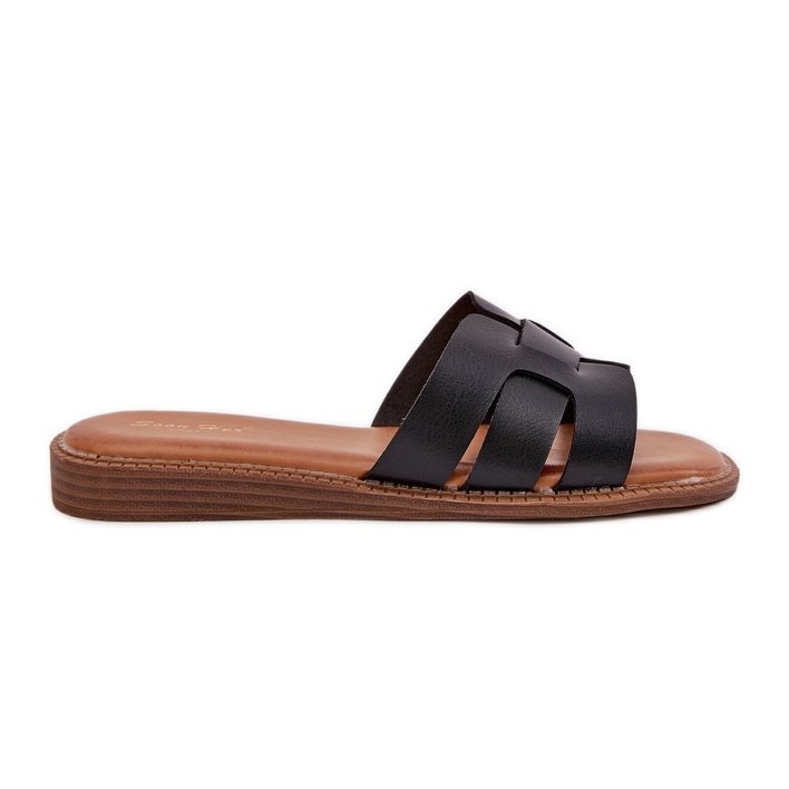 Zapatillas para mujeres con cuero de cuero ecológico negro