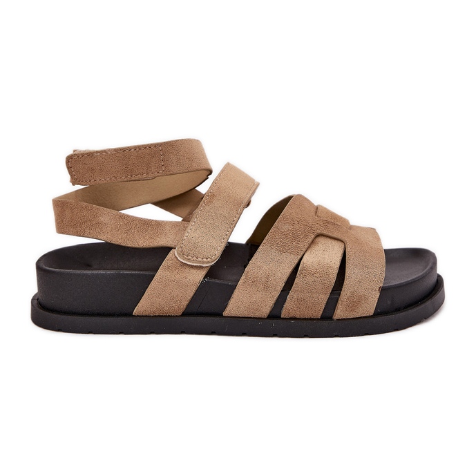 Sandalias para mujeres de gamuza ecológica con velcro beige oscuro