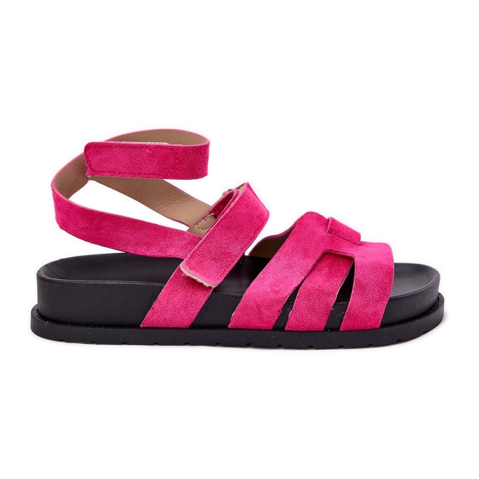 Sandalias para mujeres de gamuza ecológica con velcro fucsia rosado