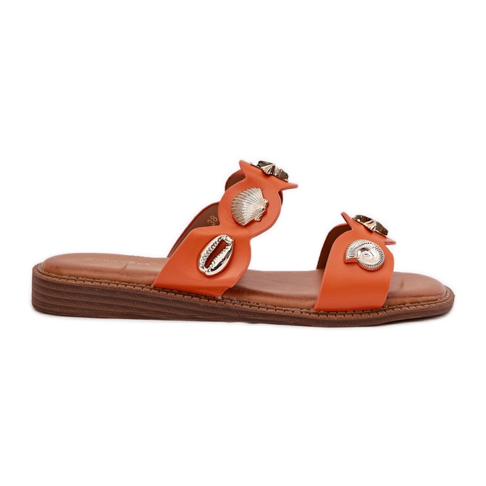 Chanclas para mujeres con alfileres dorados naranja