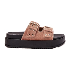 Flip Flip Flip Flip con hebillas de oro en la plataforma beige rosa