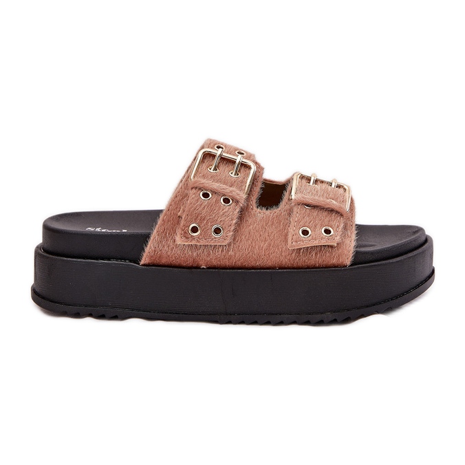 Flip Flip Flip Flip con hebillas de oro en la plataforma beige rosado