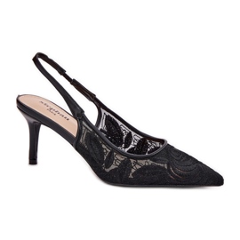 Sandalias de tacones de encaje con un tacón abierto negro