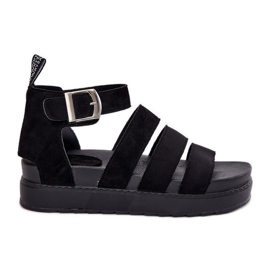 Sandalias para mujeres en la plataforma con rayas negras negro