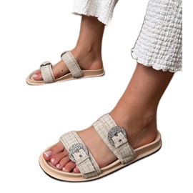 Chanclas beige con rayas y circones en las abrazaderas