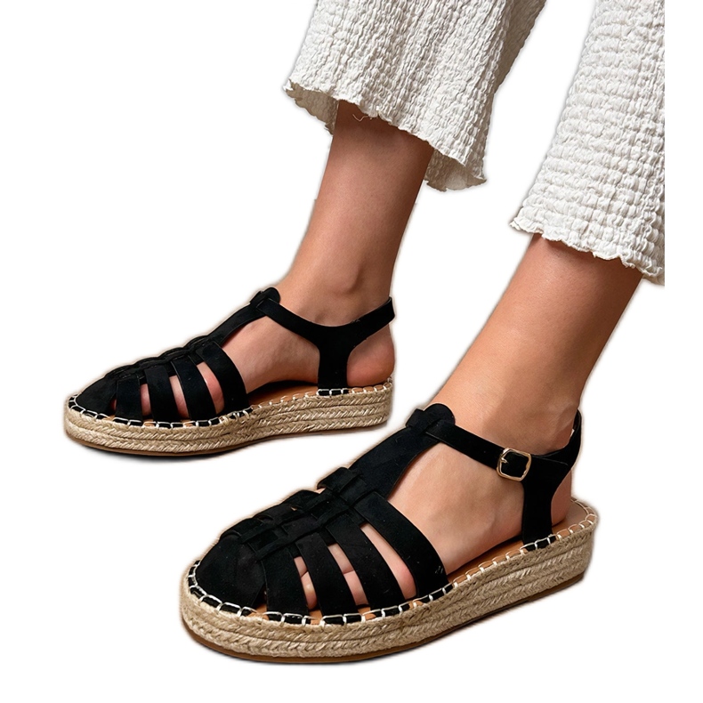 Sandalias negras Espadrilles Gladiador de Ekozamszu negro