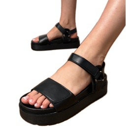 Sandalias negras Eco -ulather en la plataforma negro Sandalias negras Eco -ulather en la plataforma negro