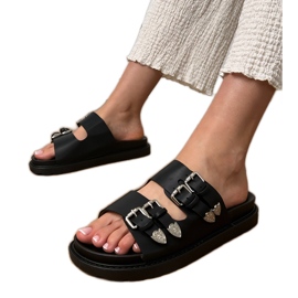 Zapatillas negras para mujeres con hebillas decorativas negro