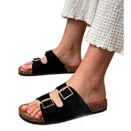 Chanclas negras con suela de corcho negro