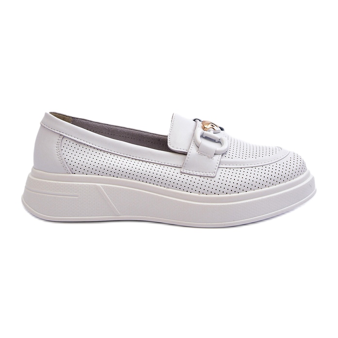 S.Barski Mocasines de cuero para mujeres en Plataforma Białe S. Barski LR720 con un adorno blanco