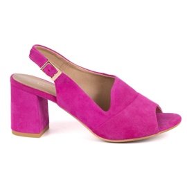 Olivier Tacones altos para mujeres N1818 Sandalias hechas de cuero de gamuza natural Fucsia rosa