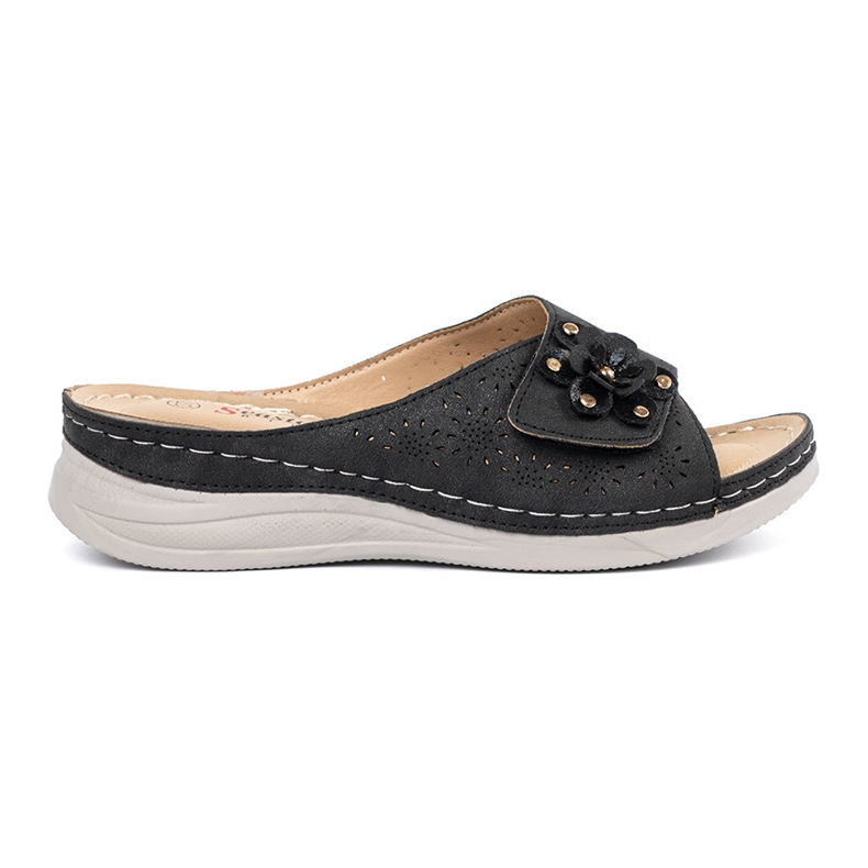 Seastar Zapatillas de mujer negra con una flor decorativa negro