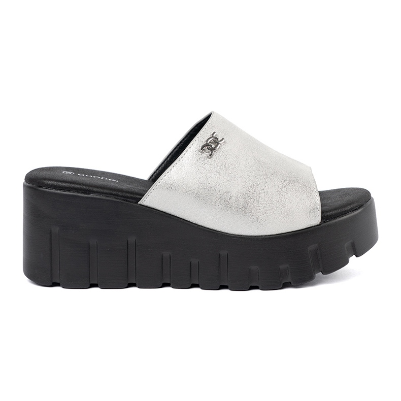 Goodin Chanclas plateadas en una plataforma negra Goodin Chanclas plateadas en una plataforma negra