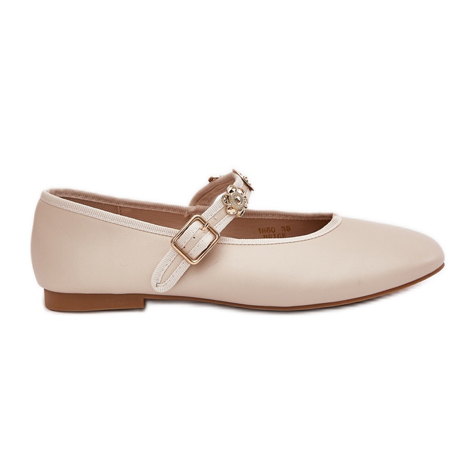 Bailarinas femeninas con cinturón y alfileres dorados beige