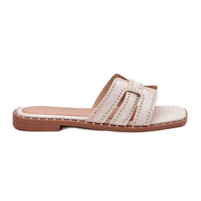Chanclas planas de ala plana decorada beige