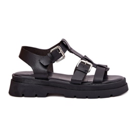 Sandalias de cuero ecológica para mujeres con hebillas negras negro