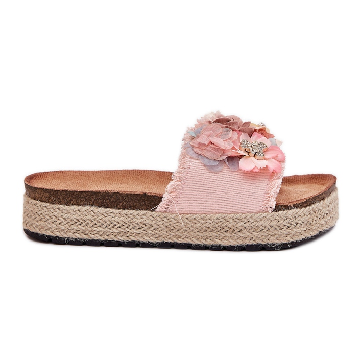Zapatillas para mujeres en la plataforma con flores rosa rosado