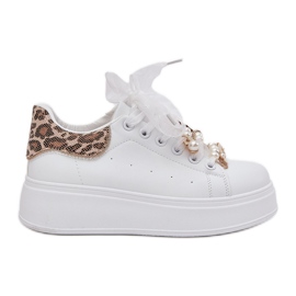 Zapatillas de deporte para mujeres en la plataforma con alfileres de leopardo blanco