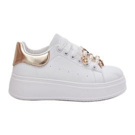 Zapatillas para mujeres en la plataforma con alfileres, blanco y oro