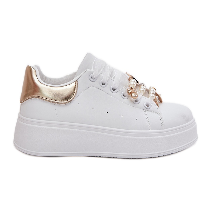 Zapatillas para mujeres en la plataforma con alfileres, blanco y oro