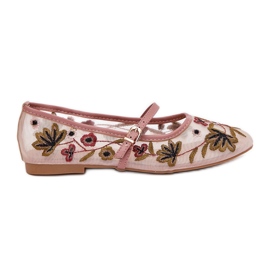 Bailarinas con bordado y cinturón rosa rosado