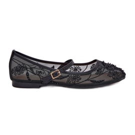 Ballerinas de malla con bordado y decoración negra negro