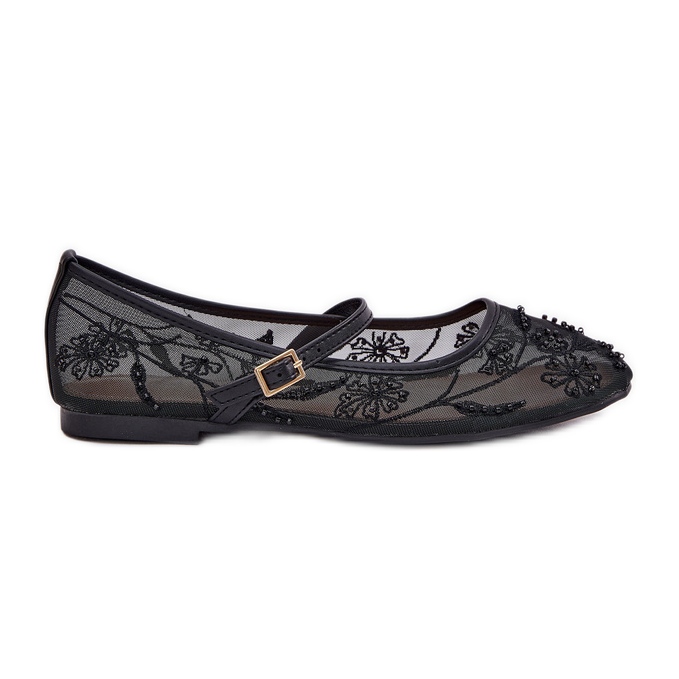 Ballerinas de malla con bordado y decoración negra negro