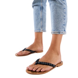 Flip Black Flip -Flip -Flops decorados con guijarros negro