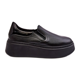 Zapatos deportivos de cuero para mujeres en la plataforma Black Lemar negro