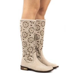 Olivier Botas de cuero abiertas beige de beige para mujeres