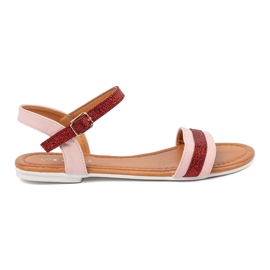Sandalias para mujeres con una franja de brocade rojo