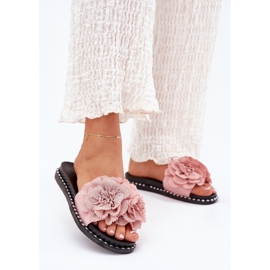 Chanclas para mujeres con flores de tela rosa rosado