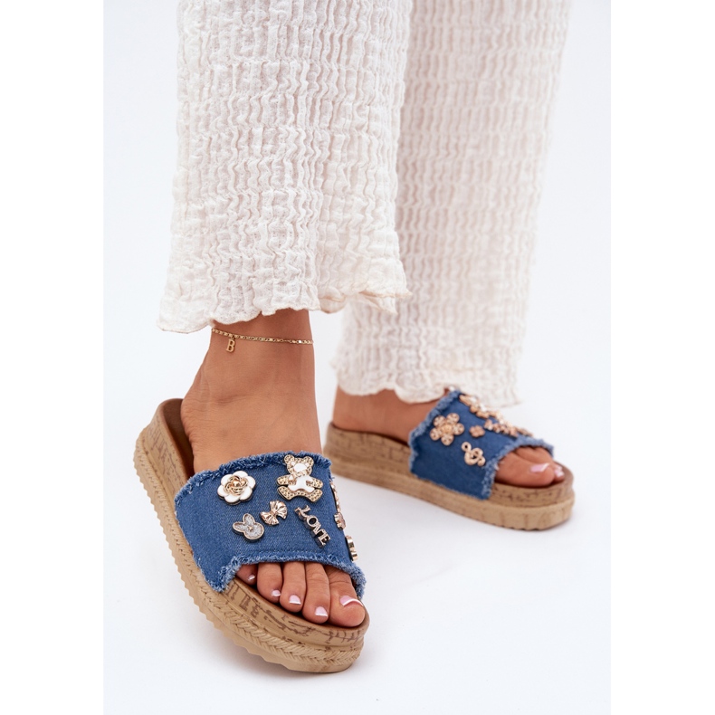 Flip Flip Flip Flip con alfileres dorados en la plataforma Navy Blue azul Flip Flip Flip Flip con alfileres dorados en la plataforma Navy Blue azul