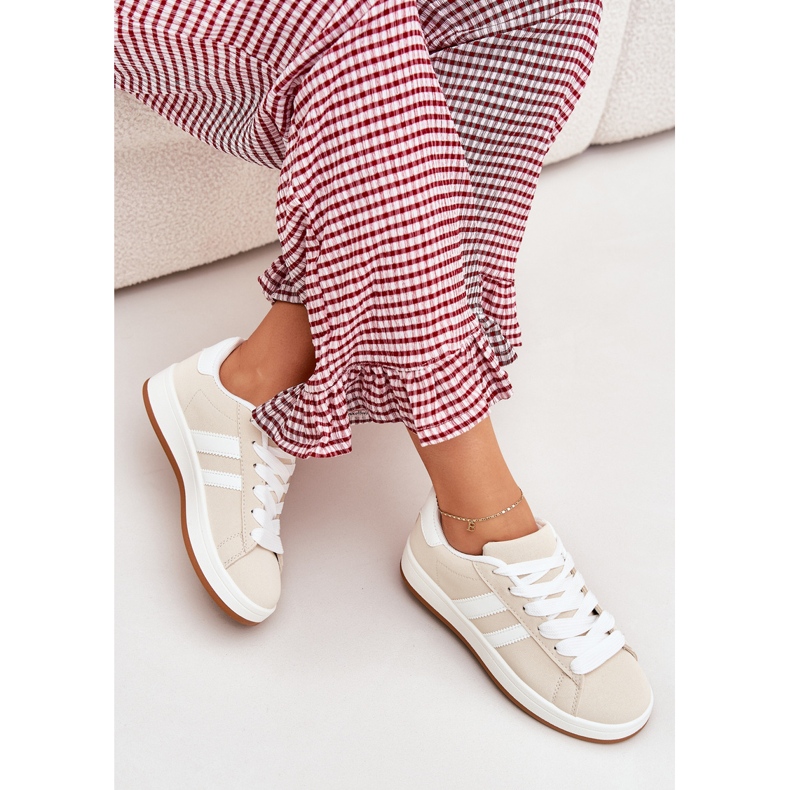 Zapatillas deportivas de zapatillas para mujeres con beige de cuero ecológico