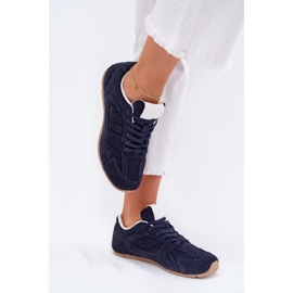 Zapatos deportivos femeninos con azul marino de gamuza ecológica