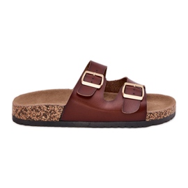 EVento Chanclas para mujeres con hebillas de cuero marrón