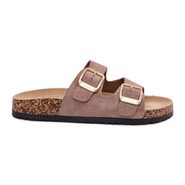 Chanclas para mujeres con abrazaderas doradas de gamuza ecológica beige