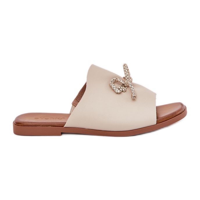 EVento Chanclas para mujeres de cazón plano con encuadernación decorativa de beige EVento Chanclas para mujeres de cazón plano con encuadernación decorativa de beige