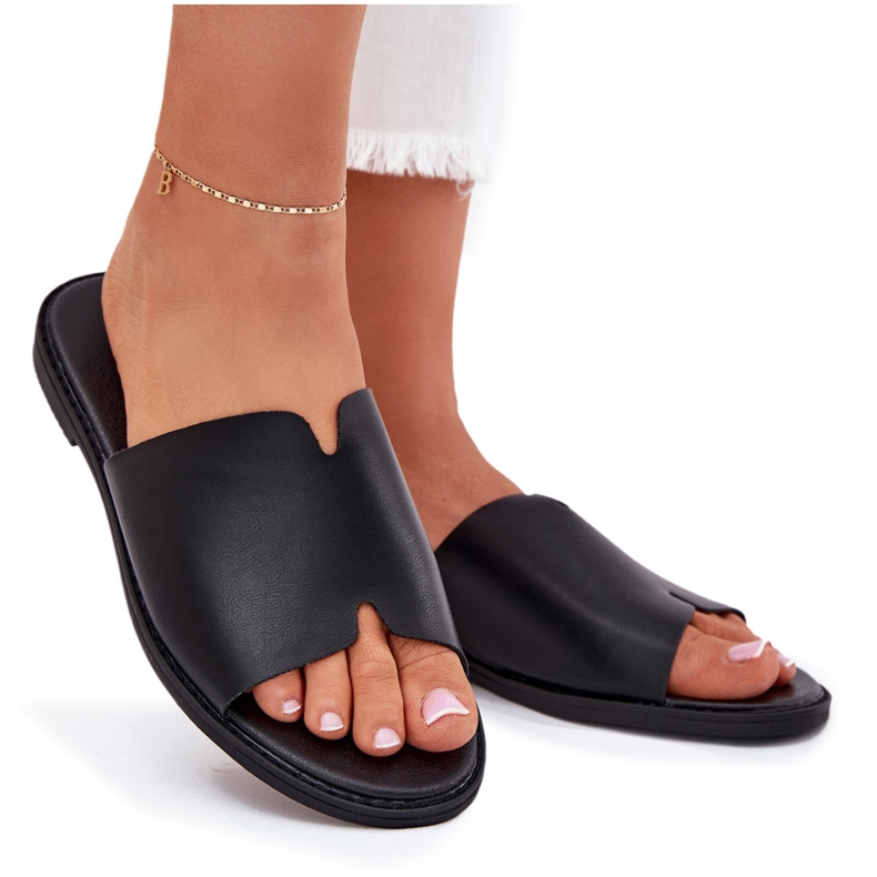 EVento Flip Flip Flip Flip con negro de cuero plano EVento Flip Flip Flip Flip con negro de cuero plano