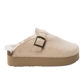 Flip beige -flops construidos con pelaje Flip beige -flops construidos con pelaje